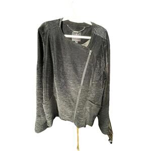 Isaac Mizrahi Live! Crushed Velvet Zip Front Moto Jacket Pitch Black M